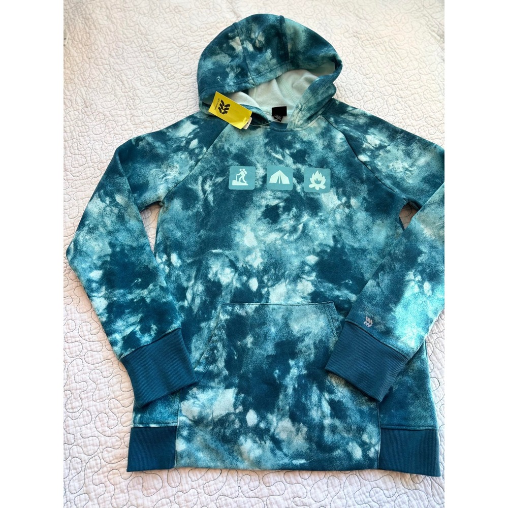 All in Motion Girls Tie Dye Hoodie Adventure Graphic‎ Pullover Teal Blue Size XL